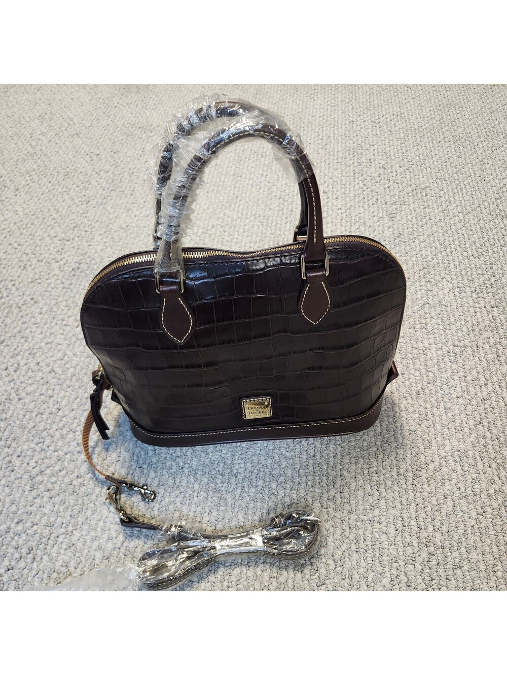 Dooney & Bourke Croc-Embossed Leather Satchel Bag with Shoulder Strap NWT